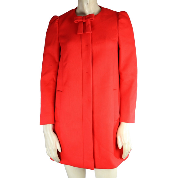 RED VALENTINO Corral Red Bow Neck Pea Coat Size 38 Elegant Classic Jacket - Picture 3 of 14